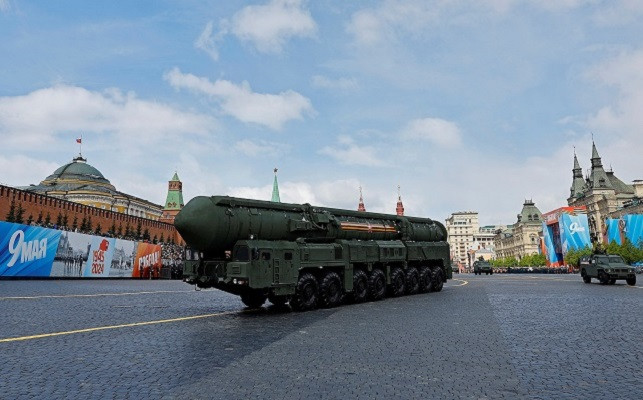 Russia's Yars intercontinental ballistic missile system unit and Tigr-M all-terrain infantry mobility vehicles drive along Red Square during a military parade on Victory Day, which marks the 79th anniversary of the victory over Nazi Germany in World War Two, in Moscow, Russia. PHOTO: Reuters