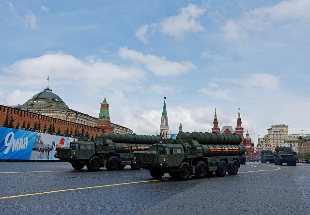 Russia's S-400 air defence system units drive along Red Square during a military parade on Victory Day. PHOTO: Reuters