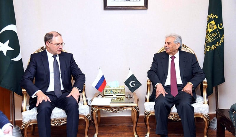 the deputy minister of industry and trade of russian federation aleksei gruzdev meets with minister for industries production and national food security rana tanveer hussain in islamabad on september 18 2024 photo app