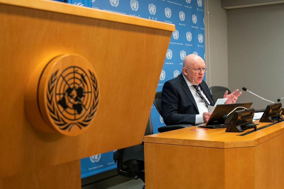 russian un ambassador vassily nebenzia speaks during a news conference at the united nations headquarters in new york us october 29 2021 photo reuters