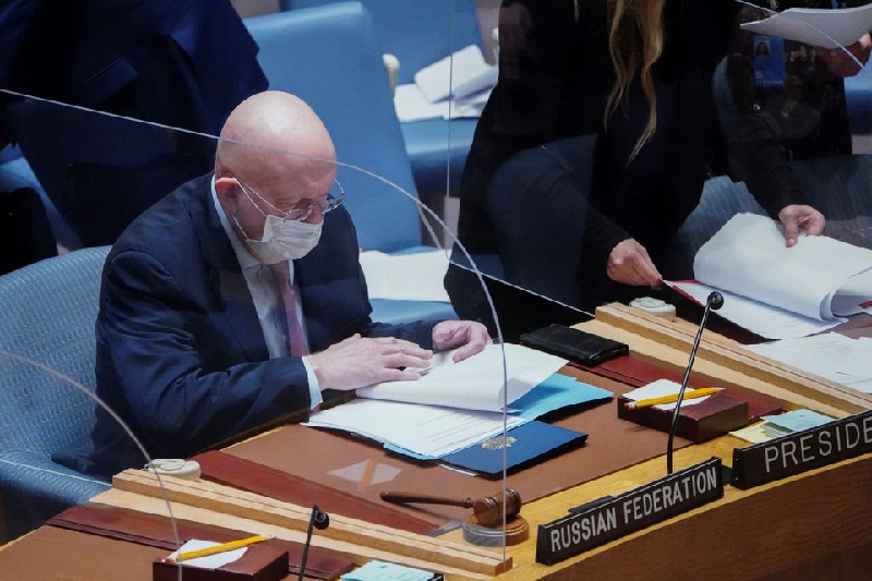 russia s ambassador to the united nations vassily nebenzia attends a united nations security council meeting on a resolution regarding russia s actions toward ukraine at the united nations headquarters in new york city us february 25 2022 photo reuters