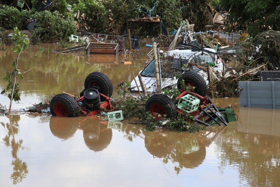 partially submerged cars are seen on floodwaters following heavy rainfalls in bad neuenahr ahrweiler germany july 15 2021 photo reuters