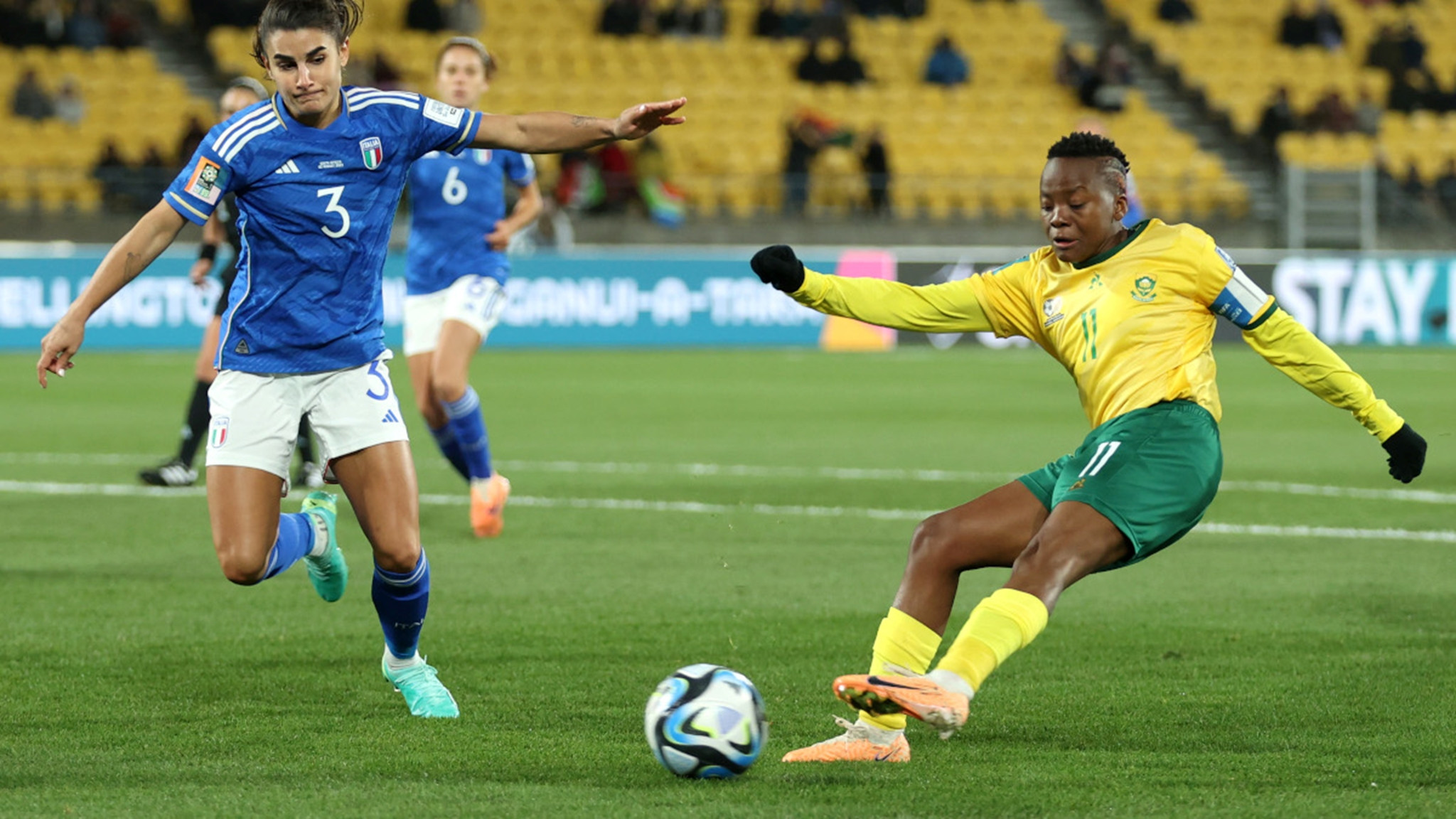 hero kgatlana scored a 92nd minute winner over italy to give south africa their first world cup win and a place in last 16 against netherlands photo afp