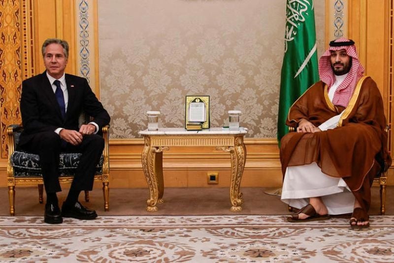 us secretary of state antony blinken meets saudi crown prince mohammed bin salman in riyadh saudi arabia october 23 2024 photo reuters