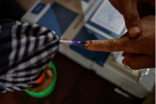 voter gets his finger inked before casting his vote at a remote polling station in nongriat village during the first phase of the election in shillong in the northeastern state of meghalaya india april 19 2024 reuters adnan abidi voter gets his finger inked before casting his vote at a remote polling station in nongriat village during the first phase of the election in shillong in the northeastern state of meghalaya india april 19 2024 reuters adnan abidi