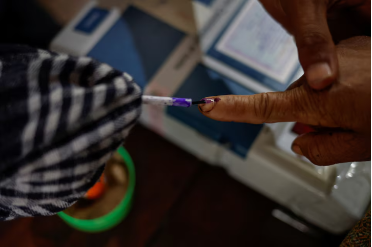 voter gets his finger inked before casting his vote at a remote polling station in nongriat village during the first phase of the election in shillong in the northeastern state of meghalaya india april 19 2024 reuters adnan abidi