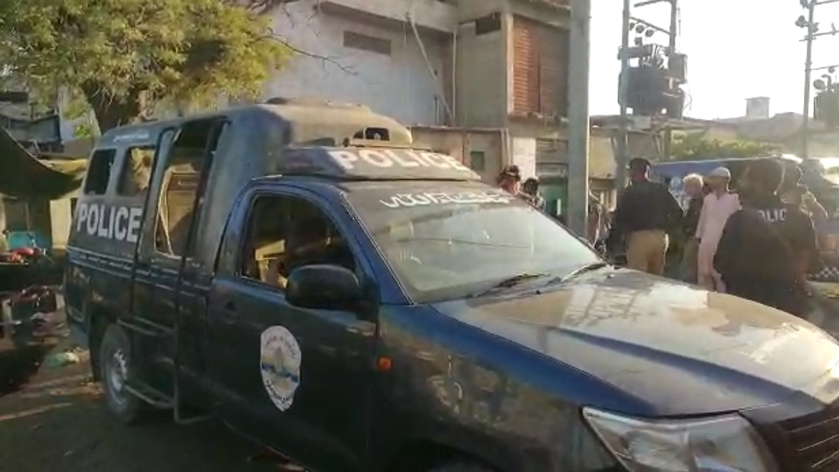 screengrab from video footage shows a police vehicle at the scene of the deadly accident in karachi s site industrial area