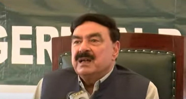 interior minister sheikh rashid is seen addressing a news conference in lahore on july 24 2021 screengrab interior minister sheikh rashid is seen addressing a news conference in lahore on july 24 2021 screengrab