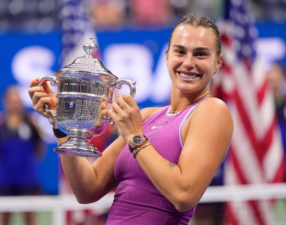 aryna sabalenka with the us open trophy after beating jessica pegula in the women s singles final on day thirteen of the 2024 us open tennis tournament at usta billie jean king national tennis centre flushing ny usa on september 7 photo reuters