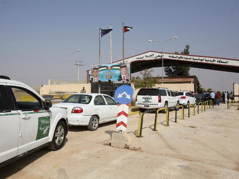 vehicles arrive at the jaber border crossing between jordan and syria nassib crossing on the syrian side in the jordanian mafraq governorate in 2018 photo afp file