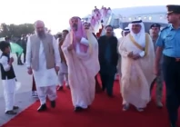upon their arrival at noor khan air base the saudi dignitaries were welcomed by minister for commerce jam kamal khan and petroleum minister musadik masood malik screengrab