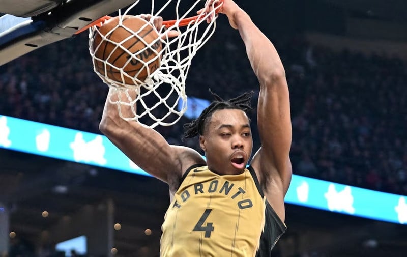 toronto raptors forward scottie barnes dunks for a basket against the brooklyn nets in the first half at scotiabank arena photo reuters
