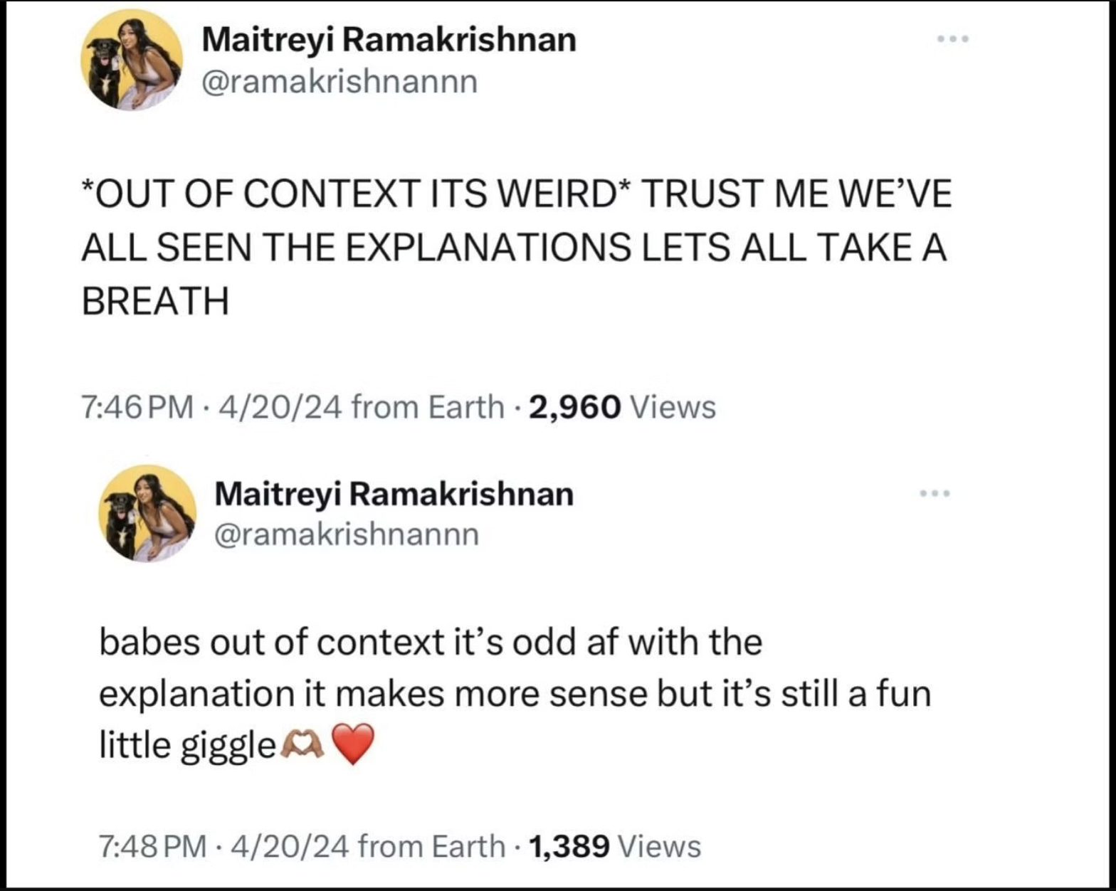 Maitreyi’s now-deleted tweet was posted on the 20th of April, the day after the album was released. (Image: Reddit via Sportskeeda)