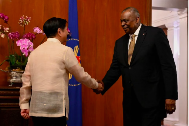 us defence secretary lloyd austin iii shakes hands with philippines president ferdinand bongbong marcos jr at the malacanang presidential palace in manila philippines february 2 2023 photo jam sta rosa pool via reuters us defence secretary lloyd austin iii shakes hands with philippines president ferdinand bongbong marcos jr at the malacanang presidential palace in manila philippines february 2 2023 photo jam sta rosa pool via reuters