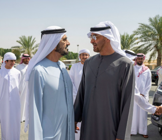 president of the united arab emirates sheikh mohamed bin zayed al nahyan and sheikh mohamed bin rashid al maktoum vice president prime minister of the uae ruler of dubai and minister of defence arrive at a lunch reception hosted by major general sheikh nasser bin hamad al khalifa national security advisor of bahrain not shown at al marmoum in dubai united arab emirates february 26 2023 photo mohamed al hammadi uae presidential court handout via reuters president of the united arab emirates sheikh mohamed bin zayed al nahyan and sheikh mohamed bin rashid al maktoum vice president prime minister of the uae ruler of dubai and minister of defence arrive at a lunch reception hosted by major general sheikh nasser bin hamad al khalifa national security advisor of bahrain not shown at al marmoum in dubai united arab emirates february 26 2023 photo mohamed al hammadi uae presidential court handout via reuters