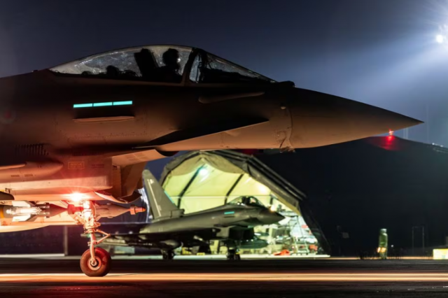 a royal air force typhoon aircraft is prepared to conduct further strikes against houthi targets february 24 2024 cpl tim laurence raf uk mod handout via reuters a royal air force typhoon aircraft is prepared to conduct further strikes against houthi targets february 24 2024 cpl tim laurence raf uk mod handout via reuters
