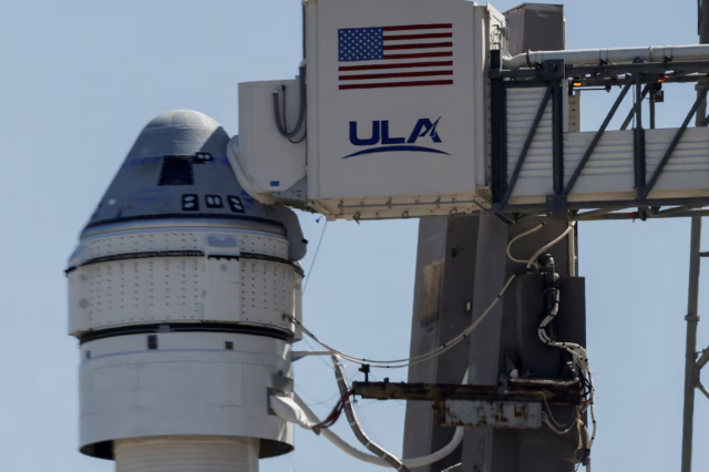 boeing s starliner spacecraft aboard a united launch alliance atlas 5 rocket is prepared for launch of the starliner 1 crew flight test cft in cape canaveral florida u s may 5 2024 photo reuters j boeing s starliner spacecraft aboard a united launch alliance atlas 5 rocket is prepared for launch of the starliner 1 crew flight test cft in cape canaveral florida u s may 5 2024 photo reuters j