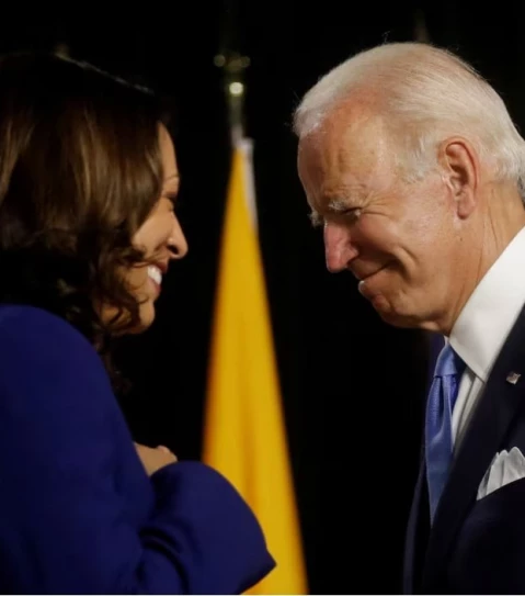 democratic presidential candidate and former vice president joe biden and vice presidential candidate senator kamala harris are seen at the stage during a campaign event their first joint appearance since biden named harris as his running mate at alexis dupont high school in wilmington delaware us photo reuters