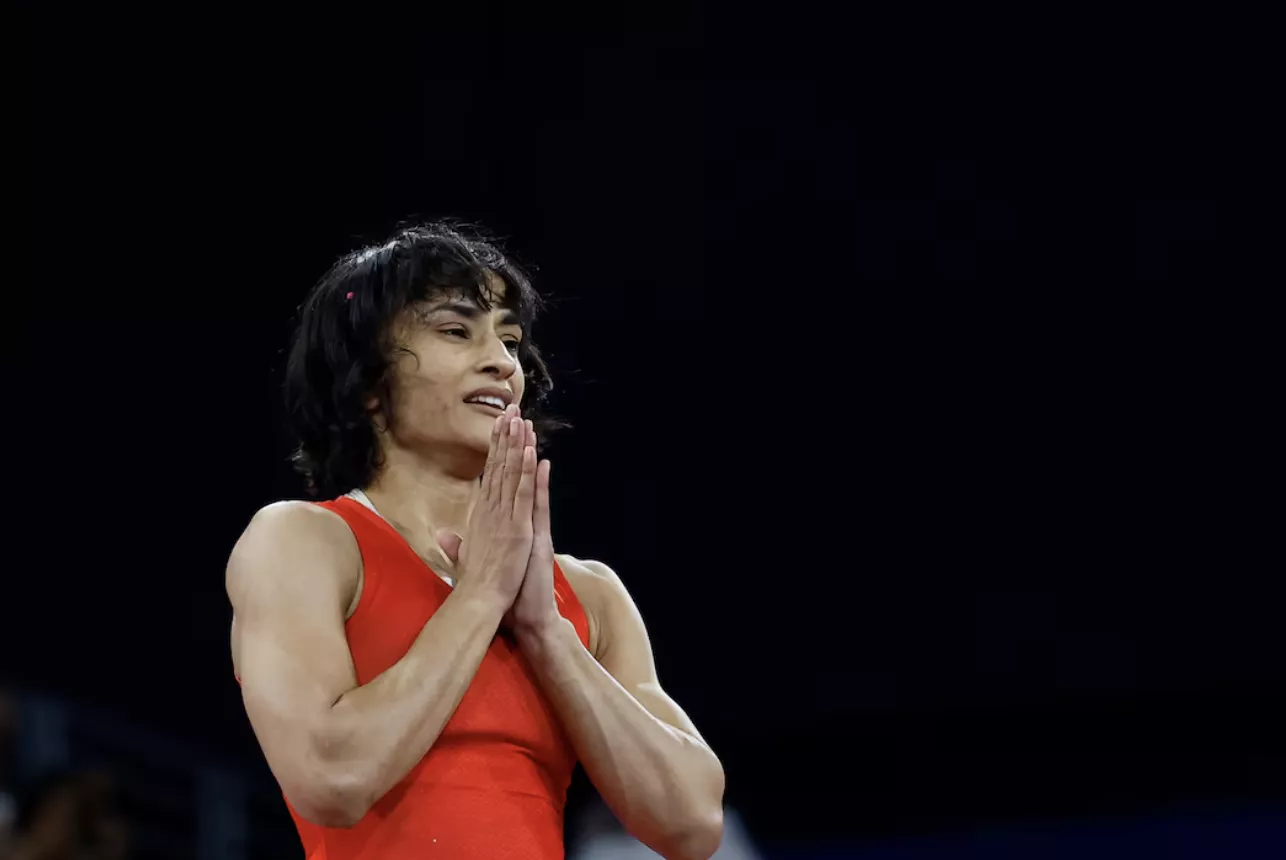 paris 2024 olympics wrestling women s freestyle 50kg semifinal champ de mars arena paris france august 06 2024 vinesh phogat photo reuters paris 2024 olympics wrestling women s freestyle 50kg semifinal champ de mars arena paris france august 06 2024 vinesh phogat photo reuters