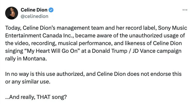 Courtesy: Celine Dion/X