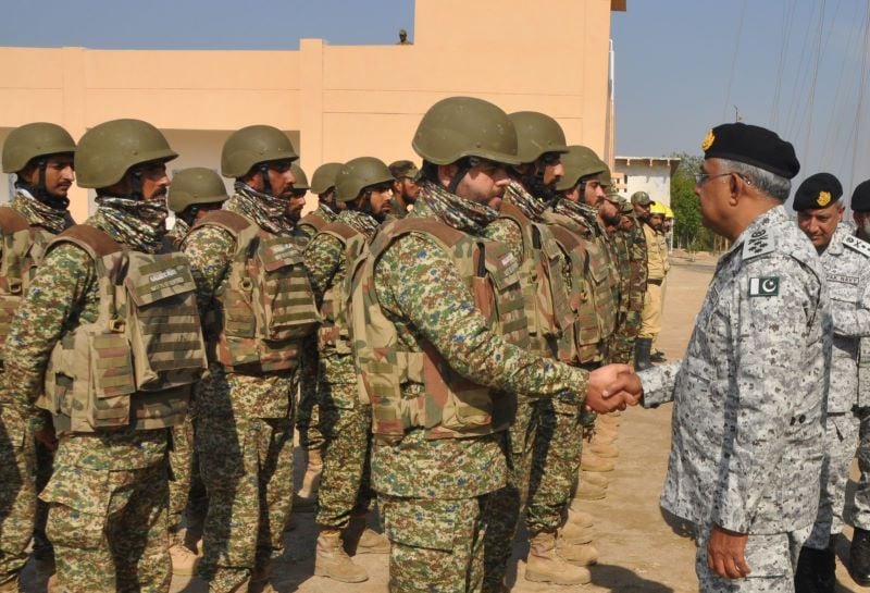 Chief of the Naval Staff Admiral Naveed Ashraf interacting with troops at forward post during exercise Seaspark 2024. PHOTO: ISPR