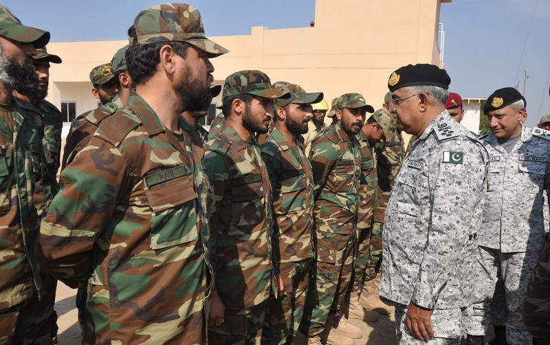 Chief of the Naval Staff Admiral Naveed Ashraf interacting with troops at forward post during exercise Seaspark 2024. PHOTO: ISPR