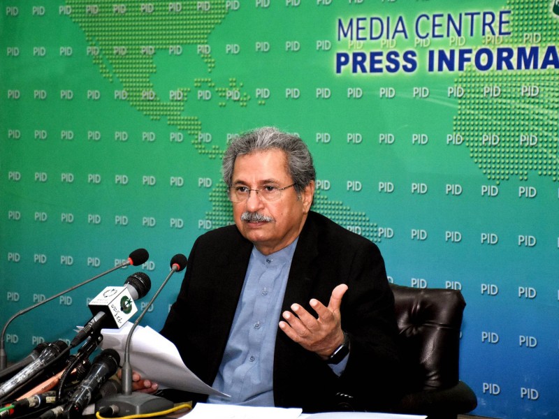 federal education minister shafqat mahmood addressing a press conference in islamabad photo pid