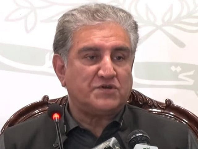 former foreign minister shah mahmood qureshi addressing a press conference in islamabad on february 25 2022 photo file