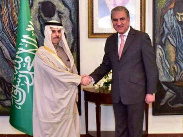 saudi arabia s foreign minister prince faisal bin farhan al saud photographed with pakistani foreign minister shah mahmood qureshi in islamabad pakistan on dec 26 2019 photo fo file