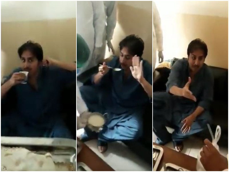 in the videos pti leader shahbaz gill can be seen arguing as the doctors keep asking him to eat more screengrabs