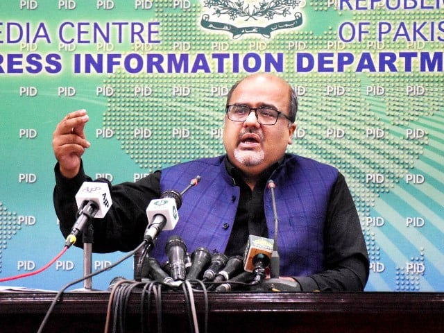 special assistant to the prime minister on accountability and interior barrister mirza shahzad akbar addressing a press conference in islamabad on july 17 2020 photo pid file