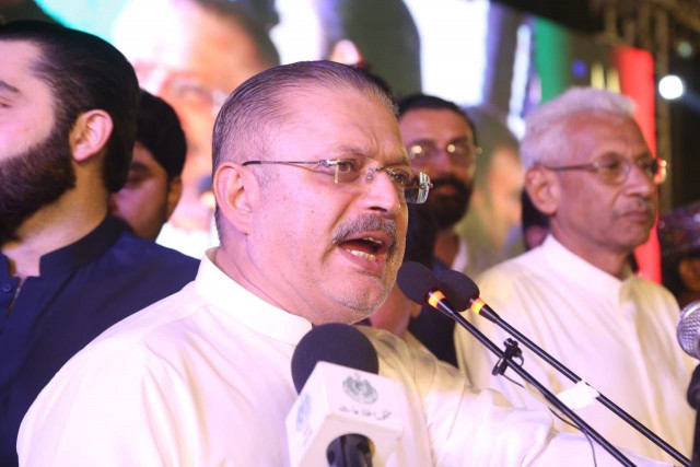 sindh information minister sharjeel inam memon addresses a rally in tando jam photo express sindh information minister sharjeel inam memon addresses a rally in tando jam photo express