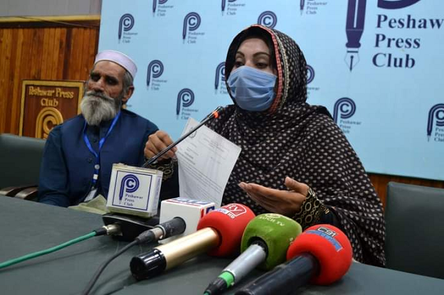 sheeba gul addressing a press conference in peshawar press club photo express file sheeba gul addressing a press conference in peshawar press club photo express file