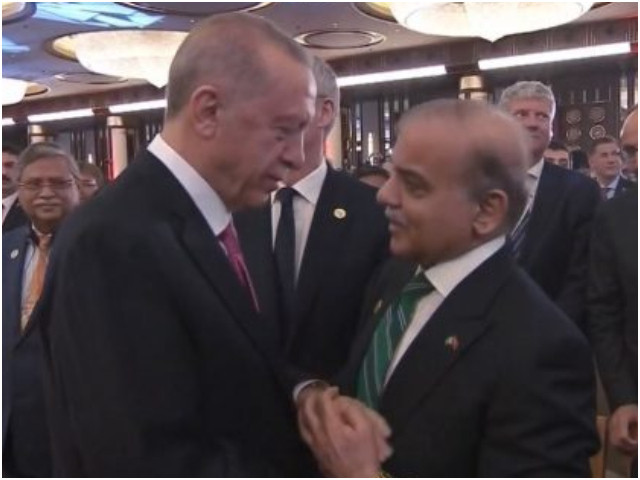 pm shehbaz sharif greets turkish president recep tayyip erdogan at the latter s inauguration ceremony in ankara photo app