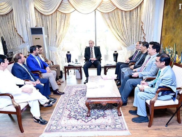 mqm p delegation led by convener khalid maqbool siddiqui calls on pm shehbaz sharif in islamabad photo nni