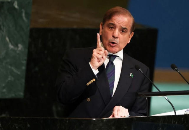 prime minister shehbaz sharif addresses the 77th united nations general assembly at un headquarters in new york city new york us september 23 2022 photo reuters file prime minister shehbaz sharif addresses the 77th united nations general assembly at un headquarters in new york city new york us september 23 2022 photo reuters file