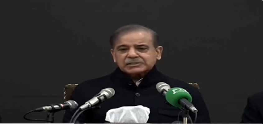 former prime minister and pml n president shehbaz sharif addresses the media at party s secretariat in model town lahore photo screengrab