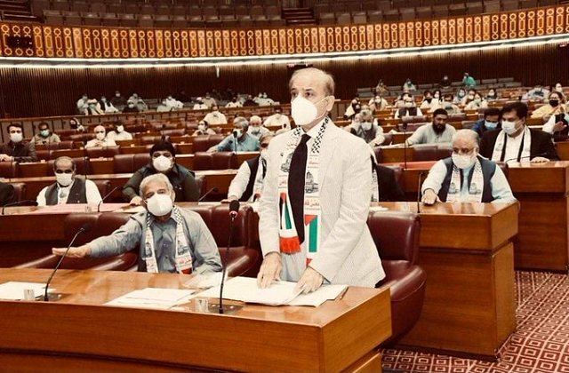 opposition leader shehbaz sharif addressing national assembly session in islamabad photo radio pakistan