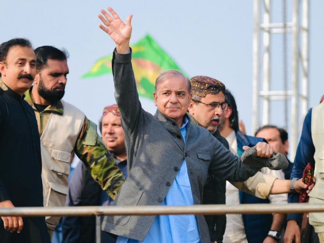 pakistan muslim league nawaz pml n president shehbaz sharif waves during a rally in punjab s rajanpur on january 29 2024 photo x pmln org