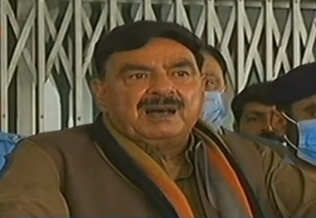 interior minister sheikh rashid addresses a news conference in islamabad on march 8 2021 screengrab