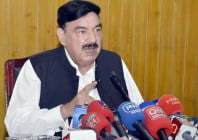 railways minister sheikh rashid ahmad talking to media in lahore on october 10 2020 photo pid file