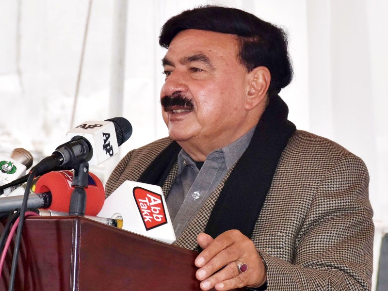 interior minister sheikh rashid ahmed talking to media in lahore photo pid