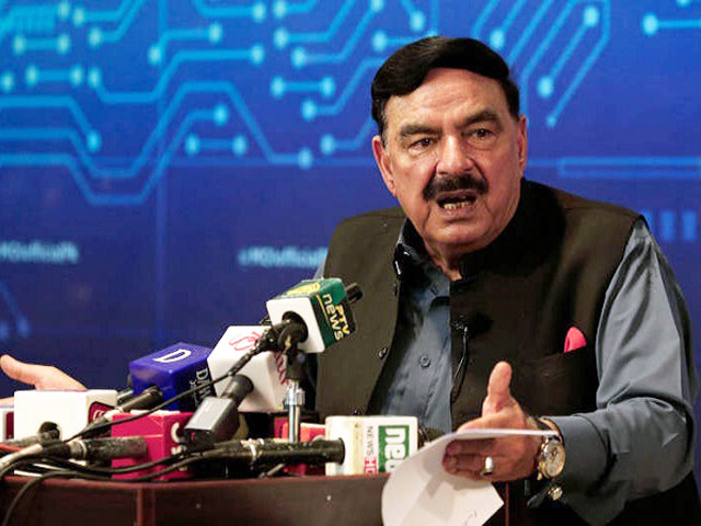 interior minister sheikh rashid addressing the media in islamabad afp file