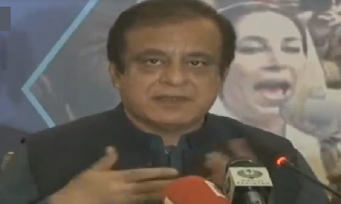 minister for information and broadcasting shibli faraz speaks at a seminar in islamabad on march 17 2021 screengrab