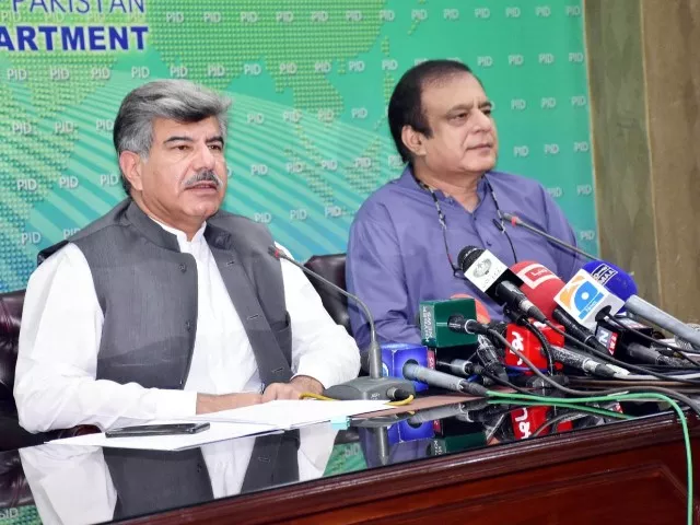 senator shibli faraz federal minister for information and broadcasting and ahmed yar hiraj chairman pm inspection commission addressing a press conference in islamabad photo pid senator shibli faraz federal minister for information and broadcasting and ahmed yar hiraj chairman pm inspection commission addressing a press conference in islamabad photo pid