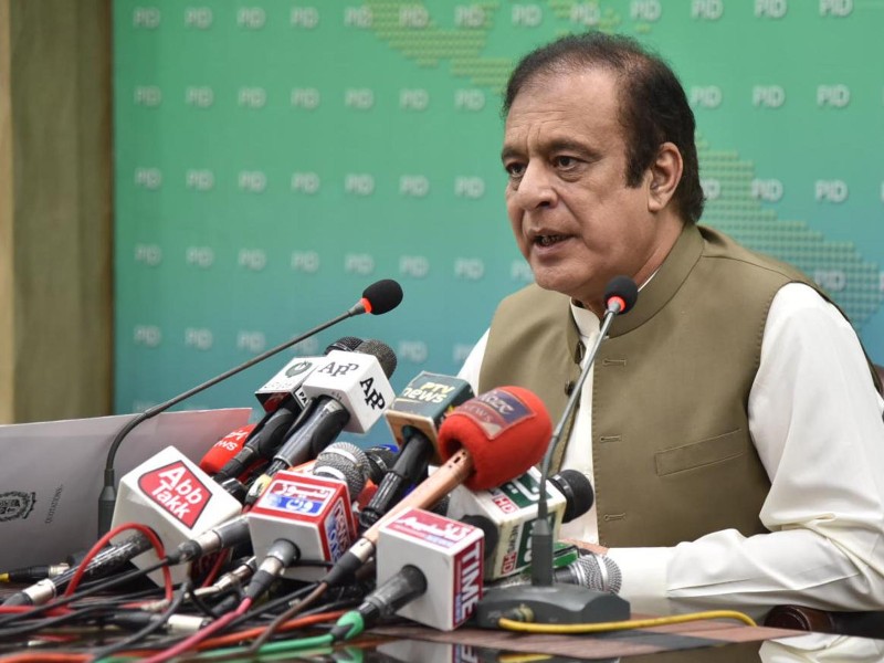 federal minister for information and broadcasting shibli faraz addressing a press conference in islamabad photo pid file