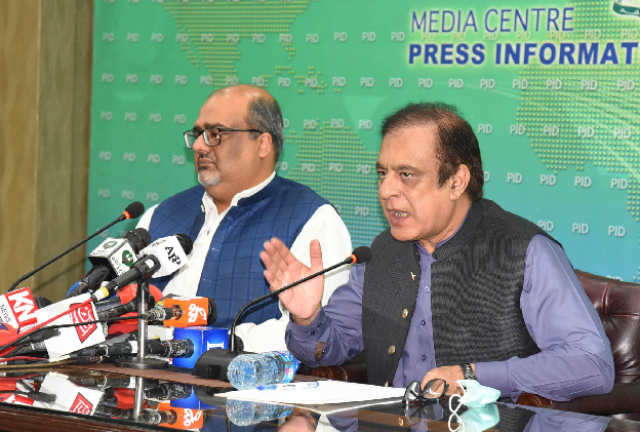 information minister shibli faraz and sapm shahzad akbar address press conference in islamabad photo pid file information minister shibli faraz and sapm shahzad akbar address press conference in islamabad photo pid file