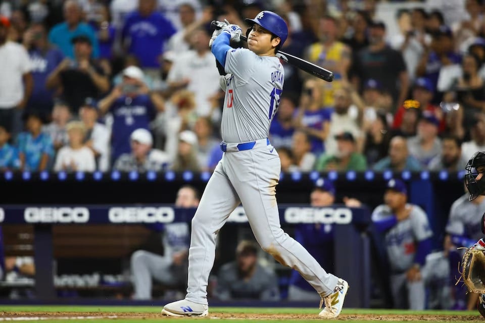 los angeles dodgers designated hitter shohei ohtani 17 hits a two run home run against the miami marlins during the seventh inning at loandepot park in miami florida usa on september 19 2024 photo reuters