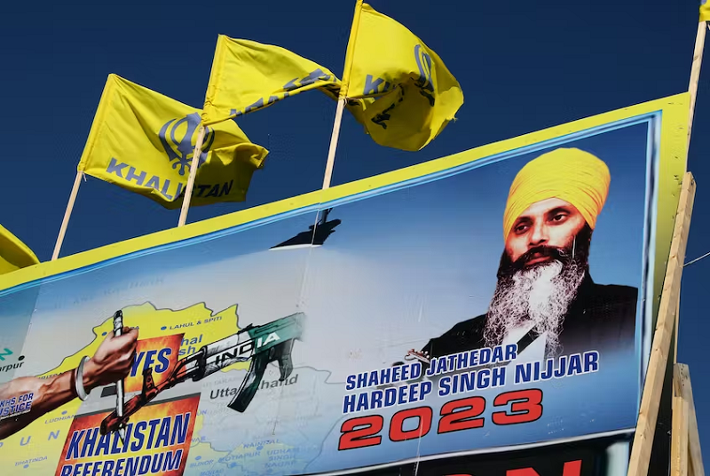 a sign outside the guru nanak sikh gurdwara after the killing on its grounds in june 2023 of sikh leader hardeep singh nijjar in surrey british columbia canada september 18 2023 photo reuters