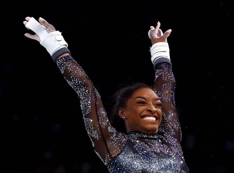 simone biles of united states reacts after her performance on the uneven bars photo reuters